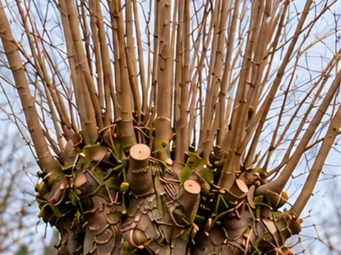 Illustratie van een knotboom met teruggezette scheuten